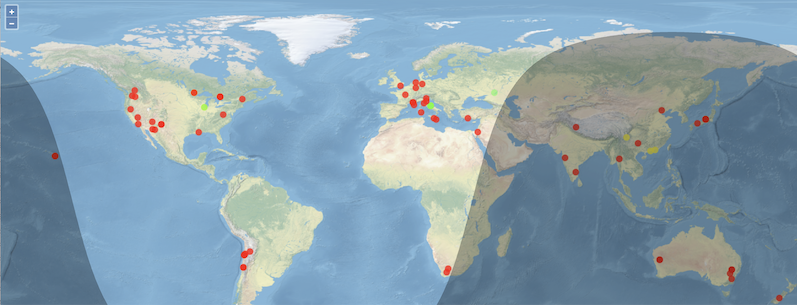 SNEWS world map of facilities